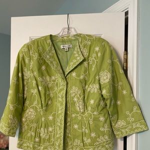 Coldwater Creek Jacket—Beautiful light green, white stitch print, like new.